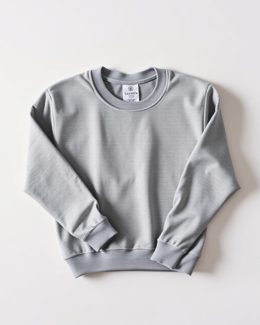 Sweat gris chiné plié sur fond blanc cassé